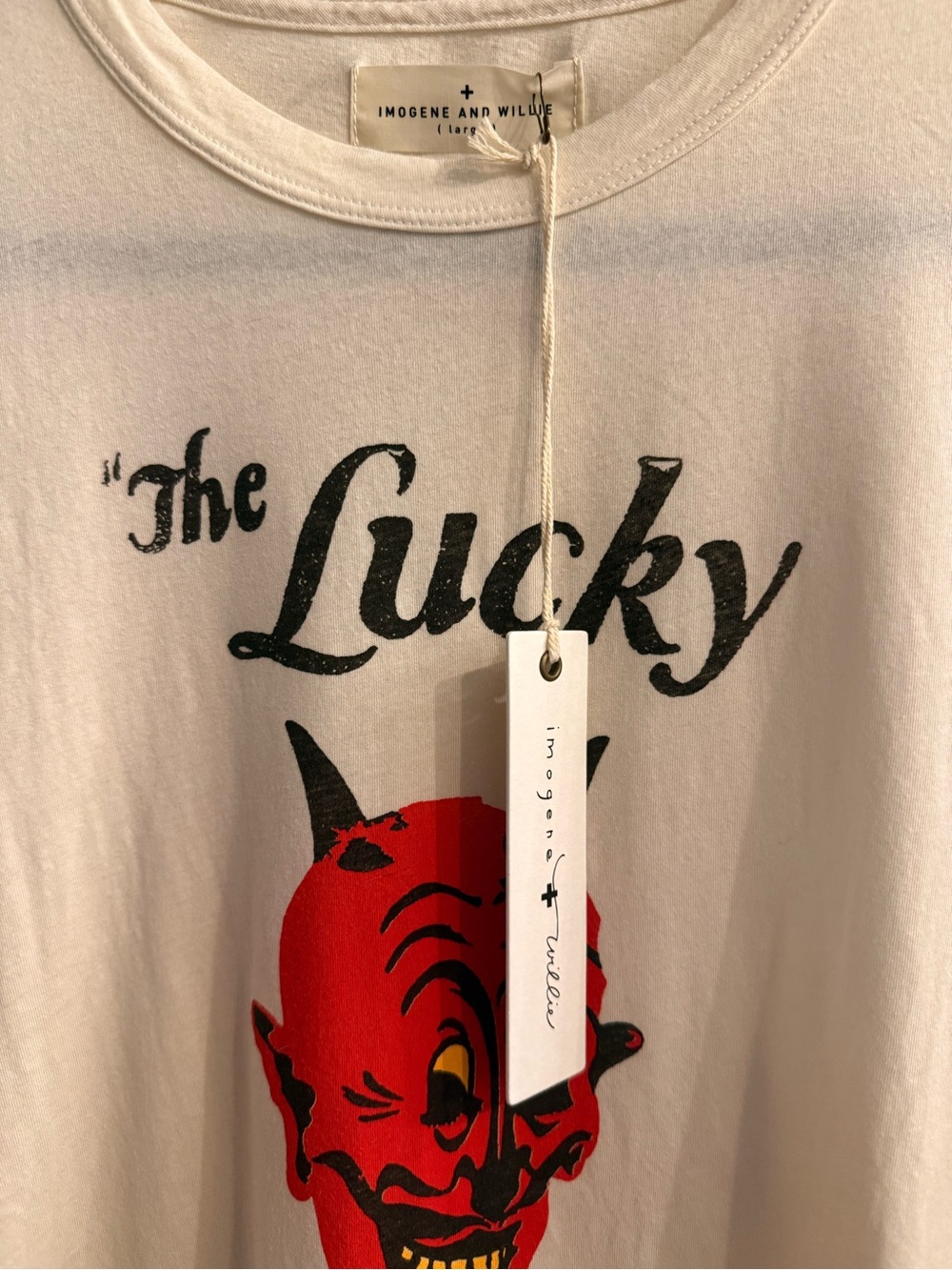 NWT Imogene + Willie Lucky Devil Tee Large Vintage White 100% Cotton Nashville - Picture 2 of 4